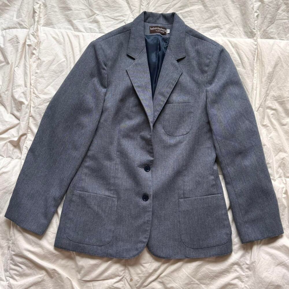 Vintage 80s retro navy blue suit jacket size 14 office corporate preppy lined